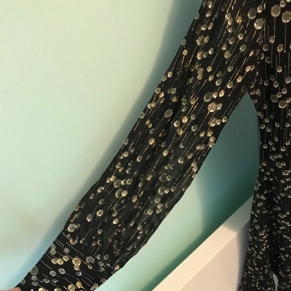 10 Crosby Derek Lam Black/Metallic Gold Silk Asymmetrical Ruffle Mini Dress - Picture 4 of 9